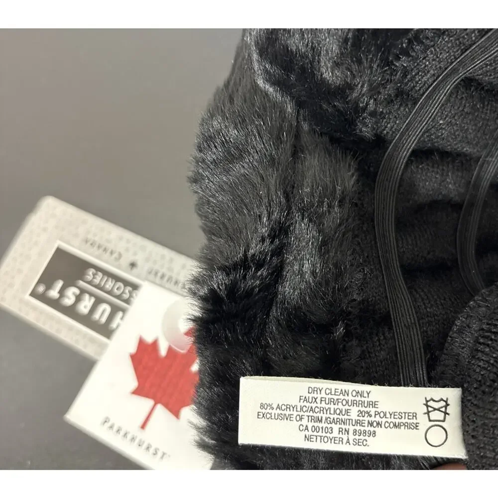 Parkhurst Josephine Faux Fur Hat Women's Black Bucket Rolled Brim Cozy Warm O/S
